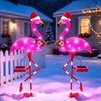 Solar Christmas Decorations, 2 Pack Solar Pink Flamingos Lights for Outdoor Yard