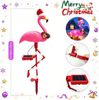 Solar Christmas Decorations, 2 Pack Solar Pink Flamingos Lights for Outdoor Yard, alternate view 2