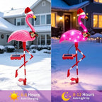 Solar Christmas Decorations, 2 Pack Solar Pink Flamingos Lights for Outdoor Yard, alternate view 3