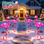 Solar Christmas Decorations, 2 Pack Solar Pink Flamingos Lights for Outdoor Yard, alternate view 4