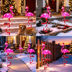 Solar Christmas Decorations, 2 Pack Solar Pink Flamingos Lights for Outdoor Yard, alternate view 5