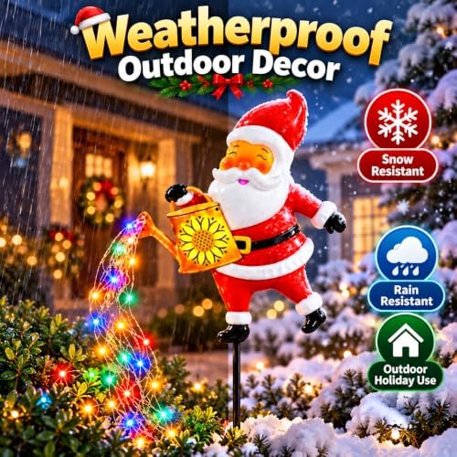 Solar Christmas Lights Outdoor Decorations, Santa Claus Watering Can Garden Stake with 90 LED Multicolor, alternate view 3