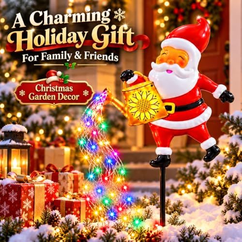 Solar Christmas Lights Outdoor Decorations, Santa Claus Watering Can Garden Stake with 90 LED Multicolor, alternate view 5