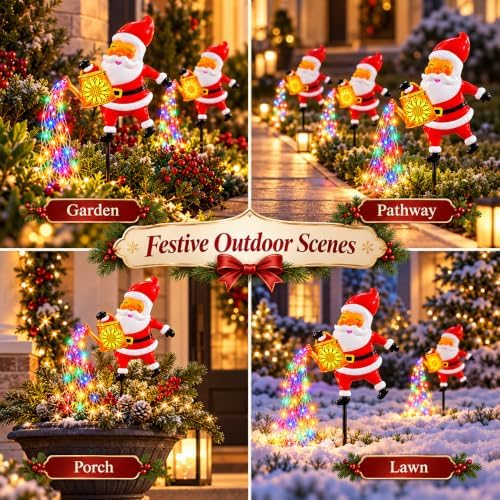 Solar Christmas Lights Outdoor Decorations, Santa Claus Watering Can Garden Stake with 90 LED Multicolor, alternate view 7