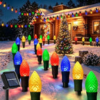 Solar Christmas Pathway Lights, 20 LED C9 String Lights with 20 Stakes, 23FT Solar Powered Multicolored