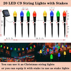 Solar Christmas Pathway Lights, 20 LED C9 String Lights with 20 Stakes, 23FT Solar Powered Multicolored, alternate view 2