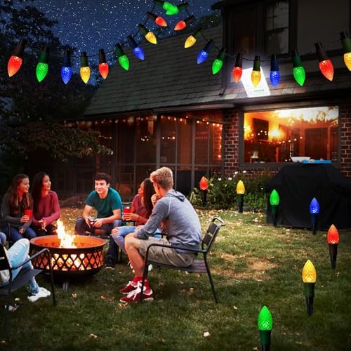 Solar Christmas Pathway Lights, 20 LED C9 String Lights with 20 Stakes, 23FT Solar Powered Multicolored, alternate view 6