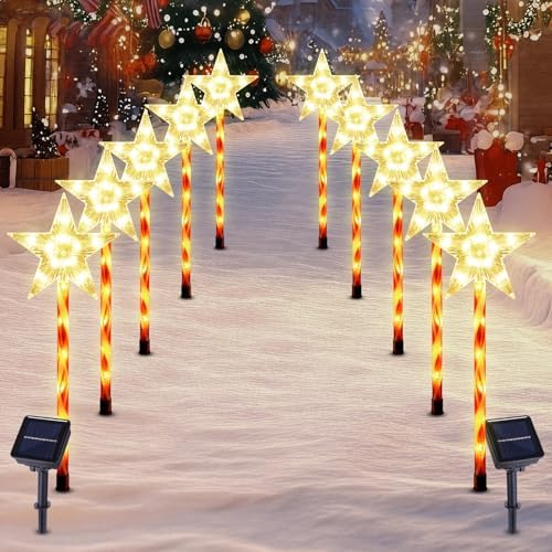 Solar Christmas Star Pathway Lights Outdoor Decorations, 10 Pack