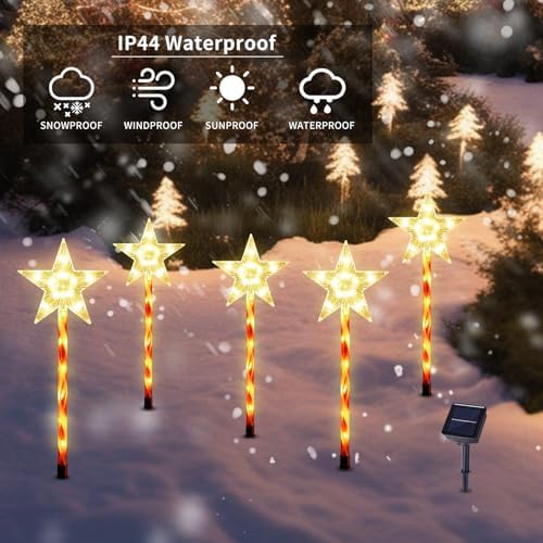 Solar Christmas Star Pathway Lights Outdoor Decorations, 10 Pack, alternate view 4