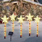 Solar Christmas Star Pathway Lights Outdoor Decorations, 5 Pack