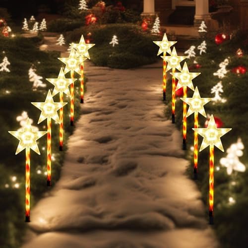 Solar Christmas Star Pathway Lights Outdoor Decorations, 5 Pack, alternate view 7