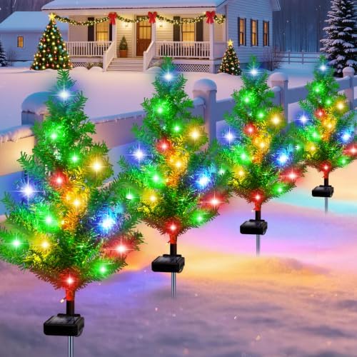Solar Christmas Tree Garden Stake 4 Pack Outdoor Christmas Trees for Yard