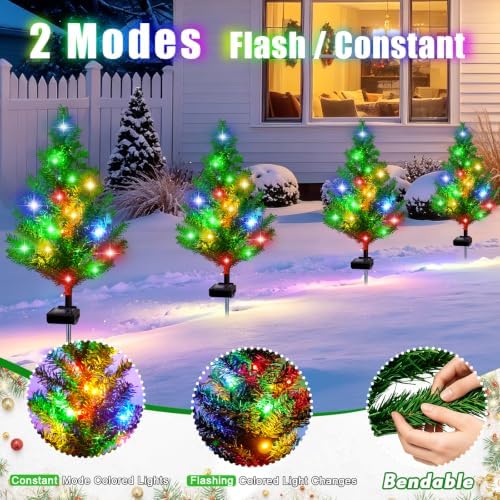 Solar Christmas Tree Garden Stake 4 Pack Outdoor Christmas Trees for Yard, alternate view 2