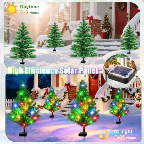 Solar Christmas Tree Garden Stake 4 Pack Outdoor Christmas Trees for Yard, alternate view 5