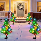 Solar Christmas Tree Garden Stake 4 Pack Outdoor Christmas Trees for Yard, alternate view 6