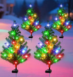 Solar Christmas Tree Outdoor Decor, 4 Pack Waterproof Solar Xmas Decorations Garden Stake Lights, Multi-Color
