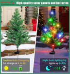 Solar Christmas Tree Outdoor Decor, 4 Pack Waterproof Solar Xmas Decorations Garden Stake Lights, Multi-Color, alternate view
