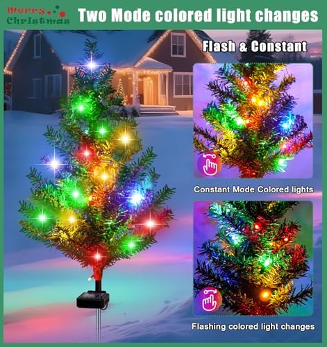 Solar Christmas Tree Outdoor Decor, 4 Pack Waterproof Solar Xmas Decorations Garden Stake Lights, Multi-Color, alternate view