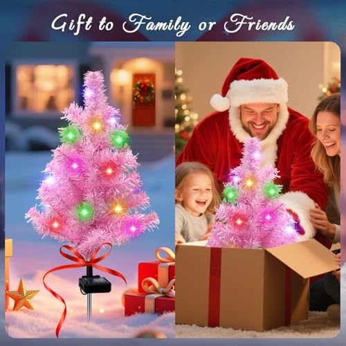 Solar Christmas Tree Outdoor Decor, 4 Pack Waterproof Solar Xmas Decorations Garden Stake Lights, Multi-Color, alternate view
