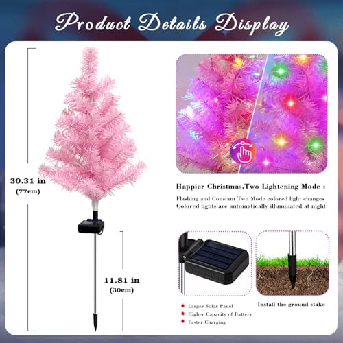 Solar Christmas Tree Outdoor Decor, 4 Pack Waterproof Solar Xmas Decorations Garden Stake Lights, Multi-Color, alternate view