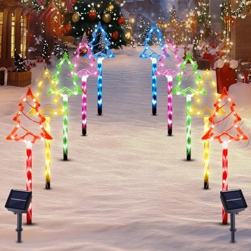 Solar Christmas Tree Pathway Lights Outdoor Decorations, 10 Pack