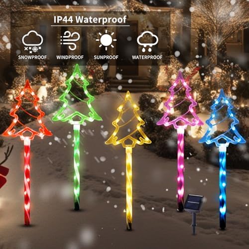 Solar Christmas Tree Pathway Lights Outdoor Decorations, 10 Pack, alternate view 3