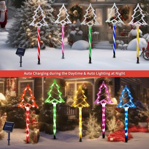 Solar Christmas Tree Pathway Lights Outdoor Decorations, 10 Pack, alternate view 4