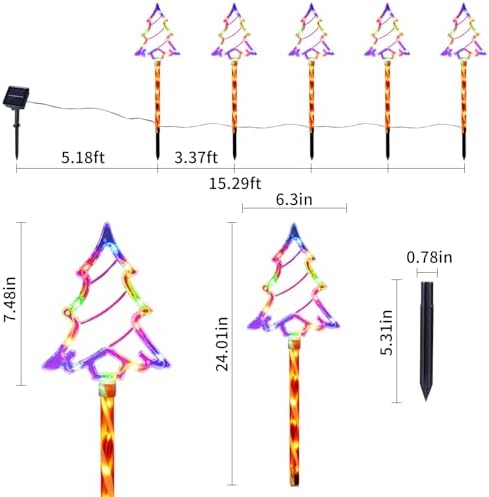 Solar Christmas Tree Pathway Lights Outdoor Decorations, 5 Pack, alternate view 2