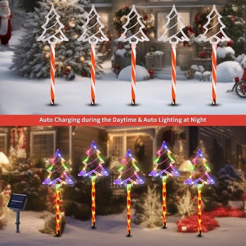 Solar Christmas Tree Pathway Lights Outdoor Decorations, 5 Pack, alternate view 3