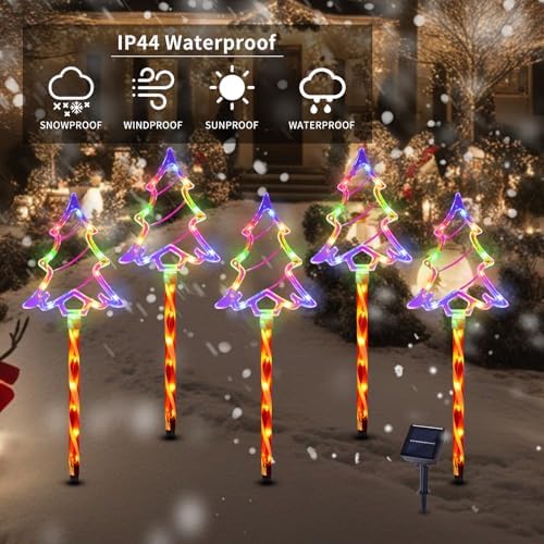 Solar Christmas Tree Pathway Lights Outdoor Decorations, 5 Pack, alternate view 4