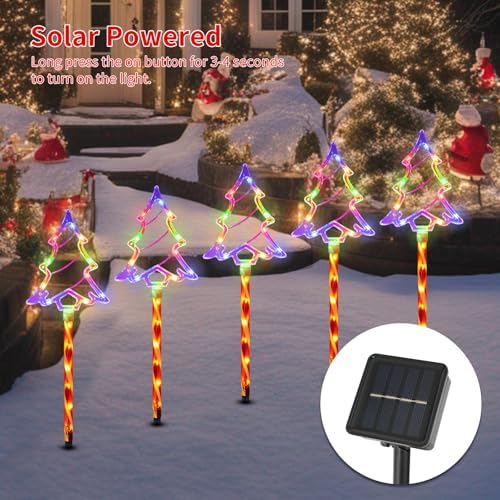 Solar Christmas Tree Pathway Lights Outdoor Decorations, 5 Pack, alternate view 5