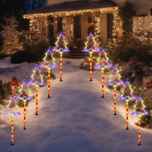 Solar Christmas Tree Pathway Lights Outdoor Decorations, 5 Pack, alternate view 7