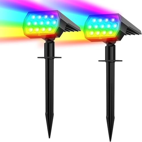 Solar Color Changing Spot Lights Outdoor, IP68 Waterproof, 2 Pack