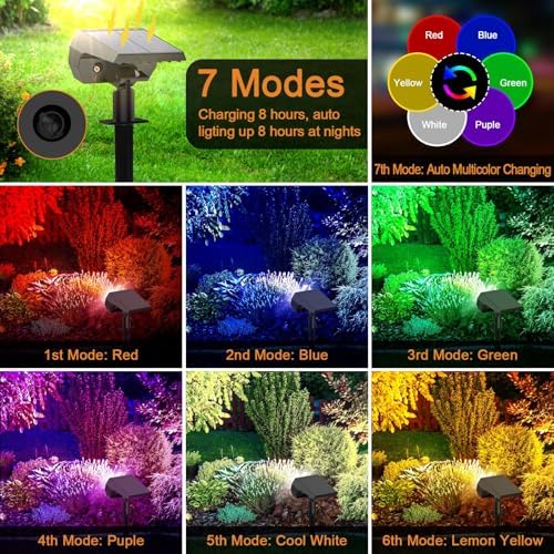 Solar Color Changing Spot Lights Outdoor, IP68 Waterproof, 2 Pack, alternate view 3