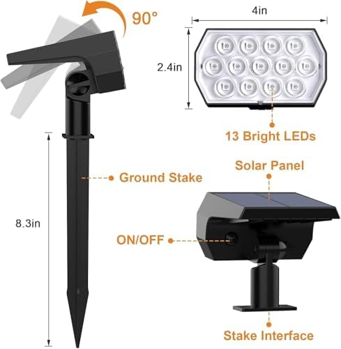 Solar Color Changing Spot Lights Outdoor, IP68 Waterproof, 2 Pack, alternate view 6