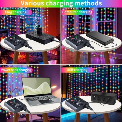 Solar Curtain Lights 10x10Ft 300LED Twinkle Fairy String Lights Multicolor Cool White Dual Color Changing, alternate view 4