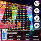 Solar Curtain Lights 10x10Ft 300LED Twinkle Fairy String Lights Multicolor Cool White Dual Color Changing, alternate view 5