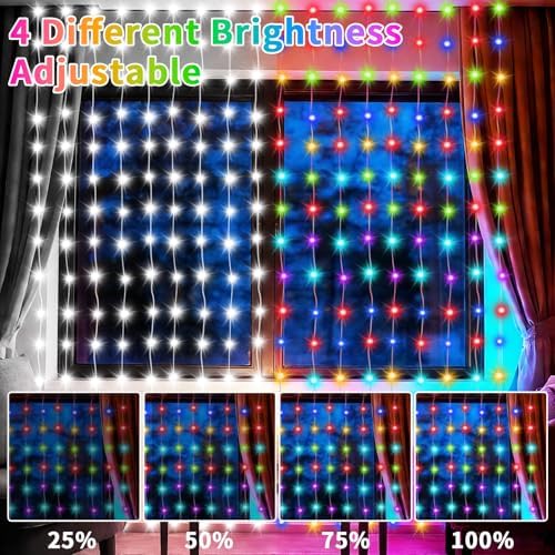 Solar Curtain Lights 10x10Ft 300LED Twinkle Fairy String Lights Multicolor Cool White Dual Color Changing, alternate view 6