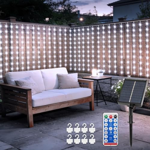 Solar Curtain Lights 300 LED Outdoor Curtain Lights Waterproof in 300LED-Cool White