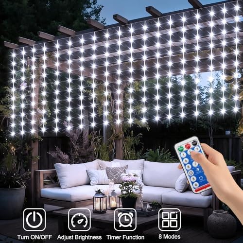 Solar Curtain Lights 300 LED Outdoor Curtain Lights Waterproof in 300LED-Cool White, alternate view 2