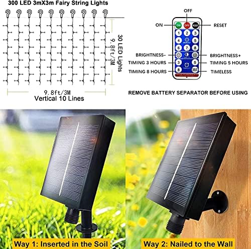 Solar Curtain Lights Outdoor Garden 300 LED Fairy String Lights 8 Modes Remote Control Waterproof Waterfall, alternate view 3