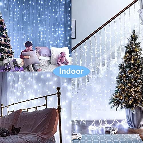 Solar Curtain Lights Outdoor Garden 300 LED Fairy String Lights 8 Modes Remote Control Waterproof Waterfall, alternate view 6
