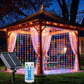 Solar Curtain Lights Outdoor Waterproof, 300LED 9.8x9.8FT Fairy String Lights with USB-C & Solar Charging
