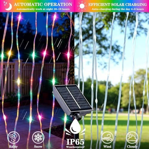 Solar Curtain Lights Outdoor Waterproof, 300LED 9.8x9.8FT Fairy String Lights with USB-C & Solar Charging, alternate view 4