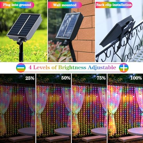 Solar Curtain Lights Outdoor Waterproof, 300LED 9.8x9.8FT Fairy String Lights with USB-C & Solar Charging, alternate view 5