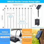 Solar Curtain Lights Outdoor Waterproof, 300LED 9.8x9.8FT Fairy String Lights with USB-C & Solar Charging, alternate view 4