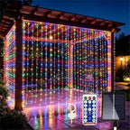 Solar Curtain Lights Remote Control, Outdoor Garden Lights 300 LED 8 Modes Remote Control Waterproof Solar