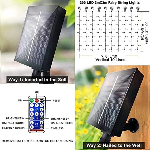 Solar Curtain Lights Remote Control, Outdoor Garden Lights 300 LED 8 Modes Remote Control Waterproof Solar, alternate view 5