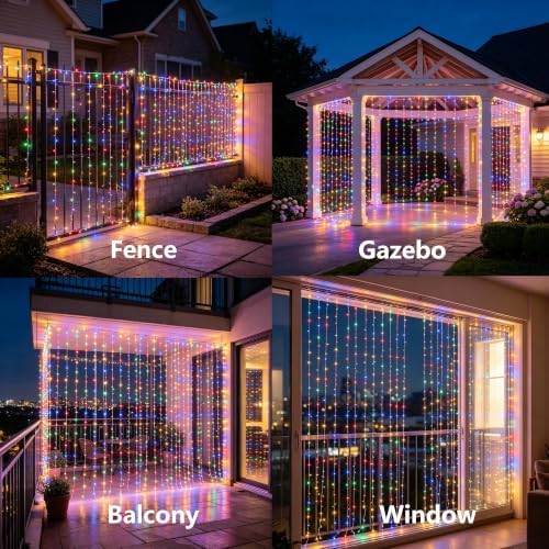 Solar Curtain Lights Remote Control, Outdoor Garden Lights 300 LED 8 Modes Remote Control Waterproof Solar, alternate view 6