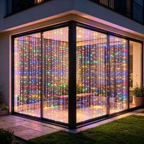 Solar Curtain Lights Remote Control, Outdoor Garden Lights 300 LED 8 Modes Remote Control Waterproof Solar, alternate view 7